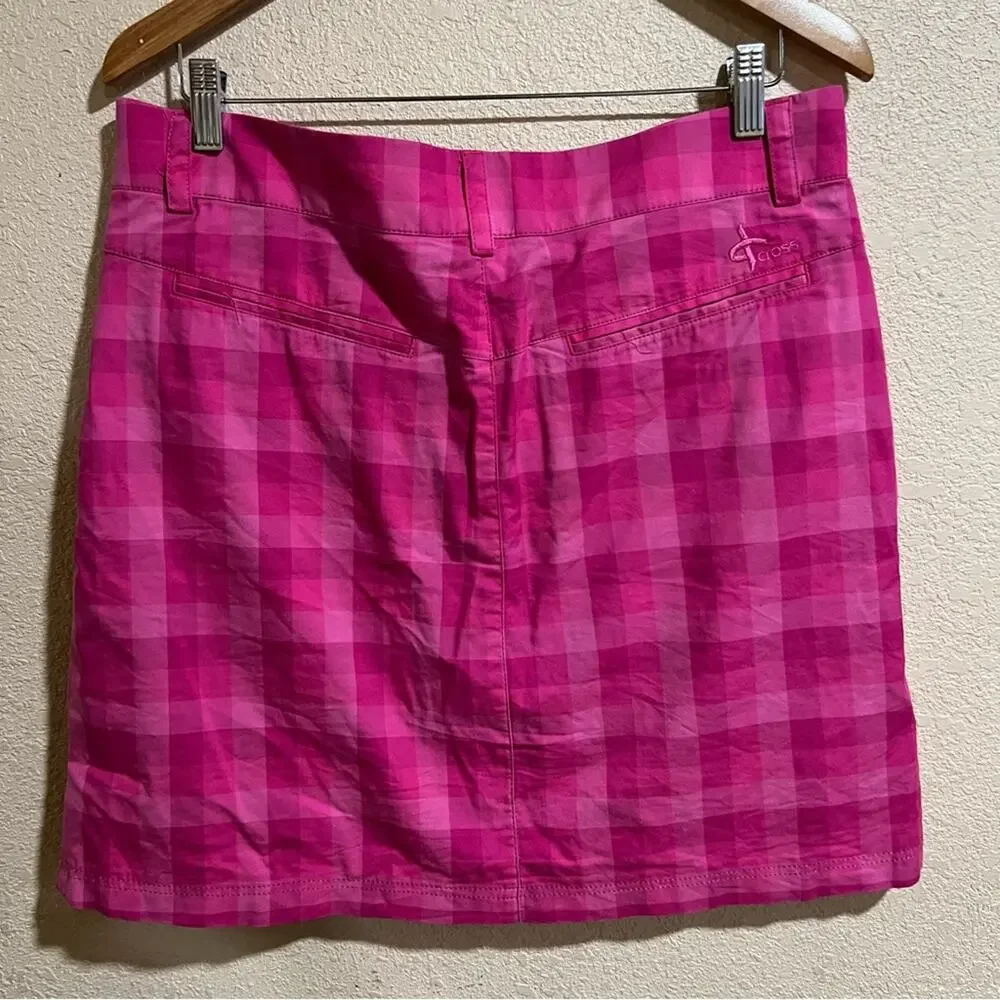 Cross Sportswear pink plaid golf skirt with shorts / skort 42